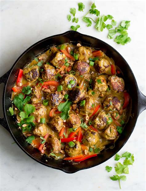 one-pan-chicken-satay-meatballs-wholesomelicious image