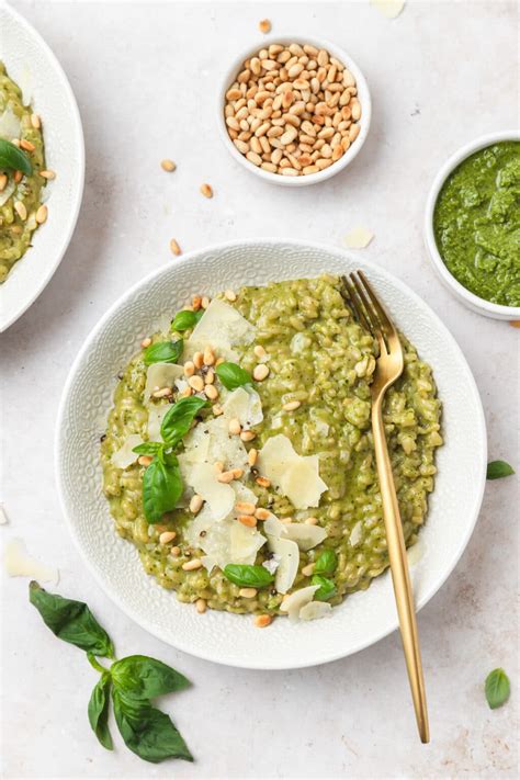 pesto-risotto-with-toasted-pine-nuts-recipe-barley image