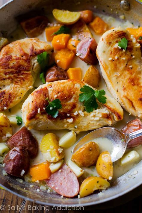 skillet-chicken-veggies-with-light-garlic-sauce image