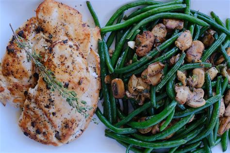 chicken-cutlets-with-sauted-green-beans-and-mushrooms image