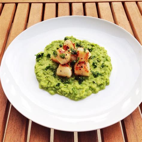 best-green-pea-puree-recipe-how-to-make-scallops image