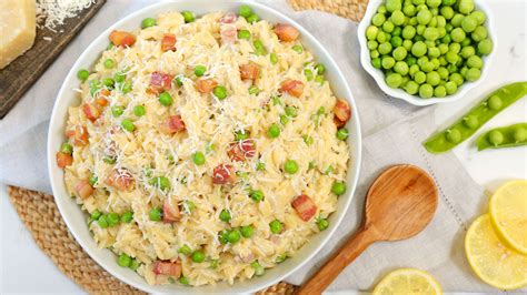 creamy-orzotto-with-pancetta-peas-healthy-meal image