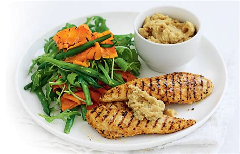 moroccan-chicken-with-chickpea-dip-and-grilled-carrot image