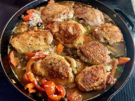 skillet-chicken-with-black-beans-rice-and-chiles-the image