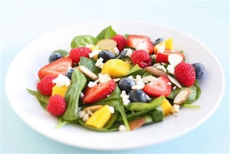 spinach-salad-with-fruit-almonds-and-feta-cheese image