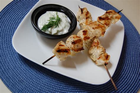 chicken-souvlaki-with-tzatziki-dipping-sauce-cooking image