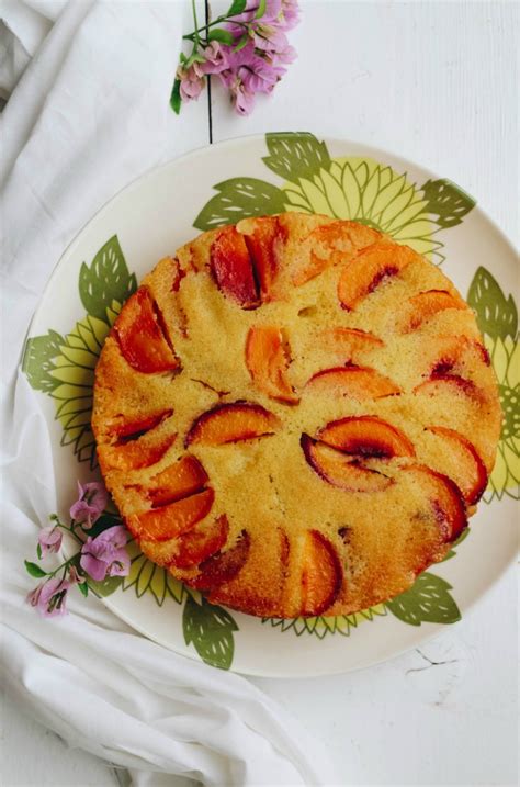 vegan-peach-polenta-cake-savoring-italy image