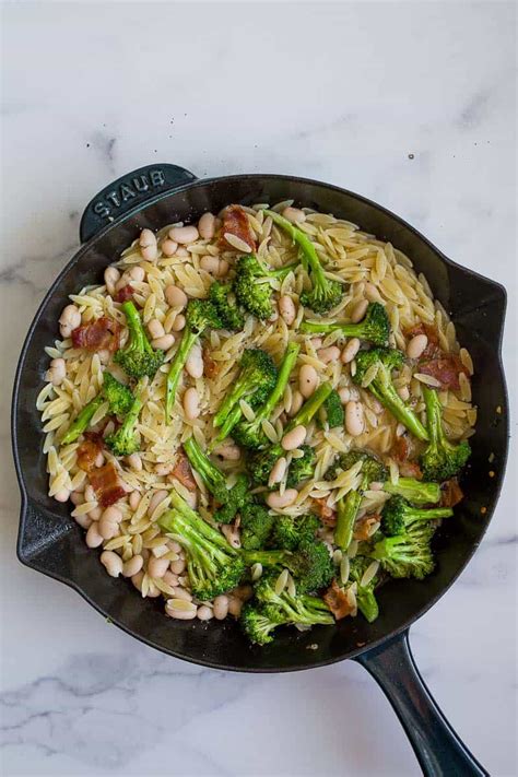 orzo-pasta-with-broccoli-bacon-and-white-beans image