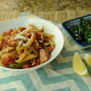 penne-with-smoked-sausage-tomatoes-and-peppers image