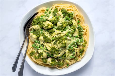 chicken-and-pasta-with-lemon-pesto-recipe-the-spruce image