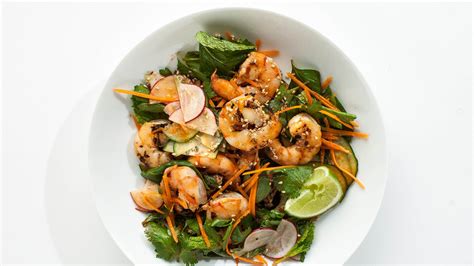 grilled-sesame-shrimp-with-herb-salad-recipe-bon image