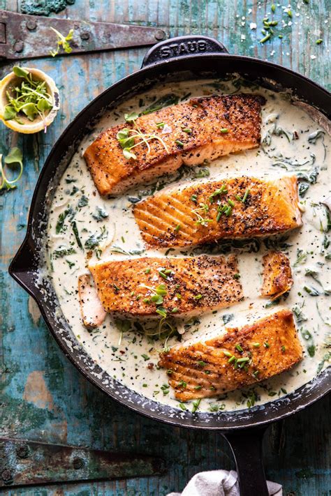 garlic-butter-creamed-spinach-salmon-half-baked image