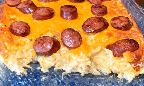 smoked-sausage-and-cheesy-potato-casserole-plowing image