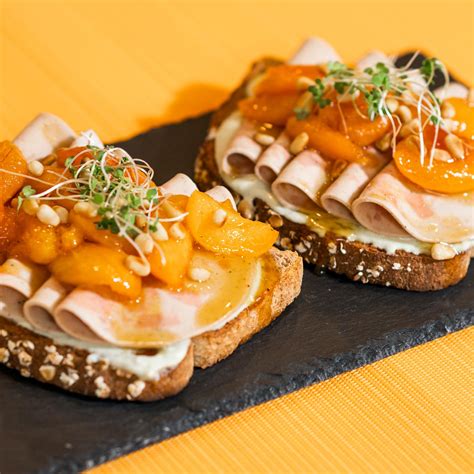 veggie-ham-and-honey-glazed-apricot-toast image
