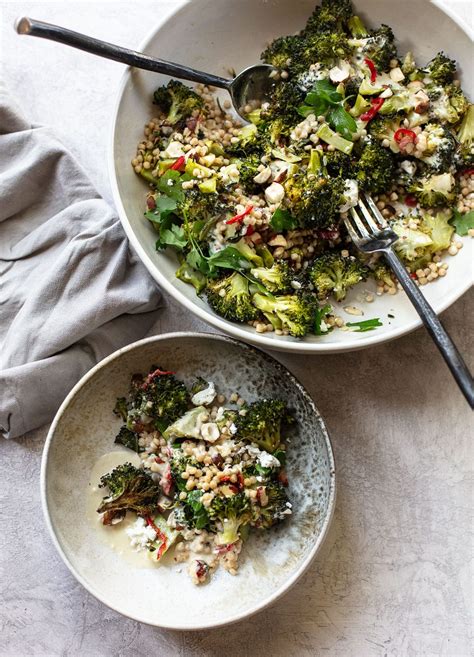 roasted-broccoli-salad-with-couscous-familystyle-food image
