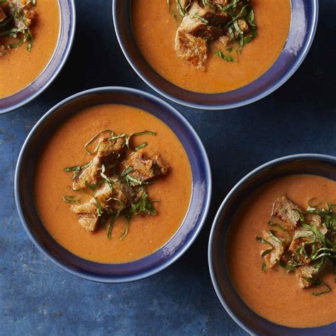 tomato-soup-with-grilled-cheese-croutons-recipe-eatingwell image