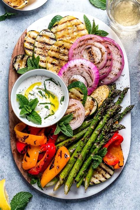 grilled-vegetable-platter-with-yogurt-mint-sauce image
