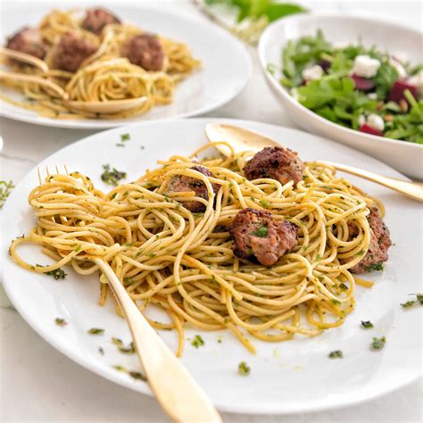 pasta-with-meatballs-and-herb-sauce-greatmeals image