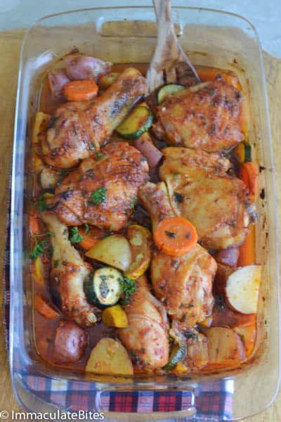 saucy-roasted-chicken-on-a-bed-of-vegetables image