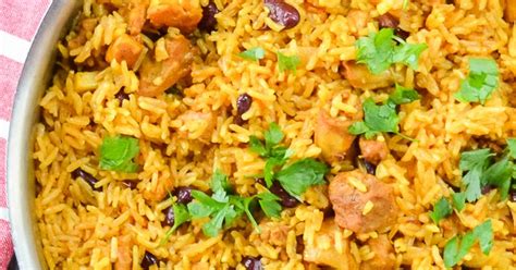 one-skillet-caribbean-curry-chicken-red-beans-and-rice image