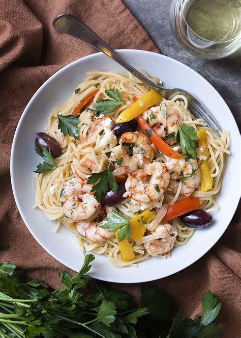 greek-pasta-with-shrimp-feta-and-olives image