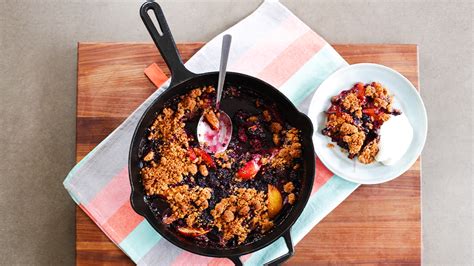 cardamom-spiced-peach-and-blackberry-crumble image