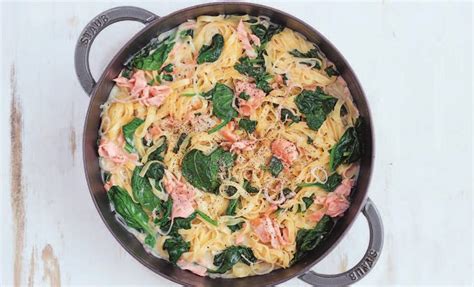 one-pot-pasta-with-spinach-and-smoked-salmon image
