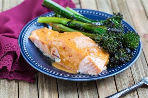easy-baked-salmon-with-spicy-peanut-butter-glaze-love image