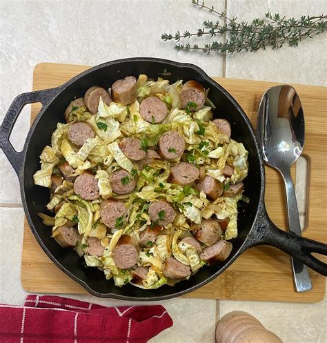 easy-sausage-cabbage-skillet-recipe-ontario-pork image