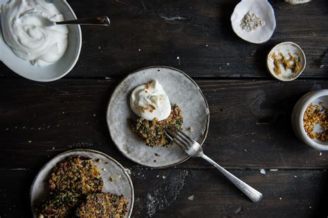 swiss-chard-quinoa-cakes-with-garlic-yogurt-two image