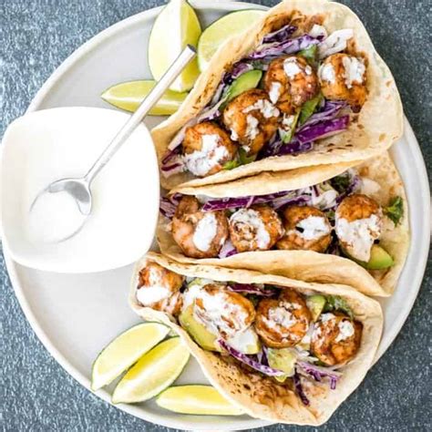 shrimp-tacos-with-lime-crema-slaw-ahead-of-thyme image