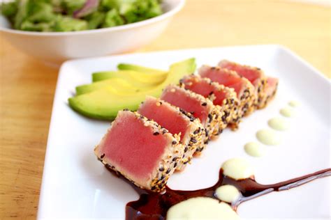 seared-tuna-with-soy-wasabi-glaze-homemade image