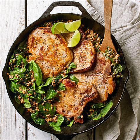garlic-lime-pork-with-farro-spinach-eatingwell image