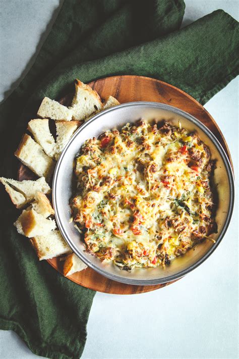 cheesy-sausage-spinach-dip-sweetphi image