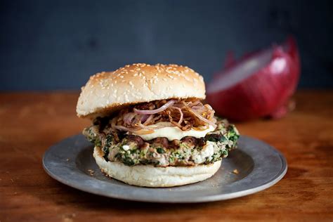 recipe-turkey-burger-with-spinach-and-goat-cheese image