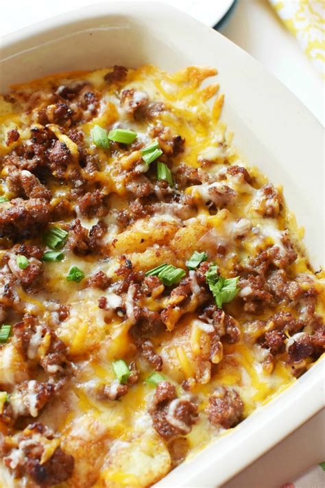 easy-cheesy-tater-tot-casserole-with-breakfast-sausage image