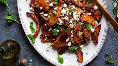 farro-with-roasted-squash-feta-and-mint-dining-and image