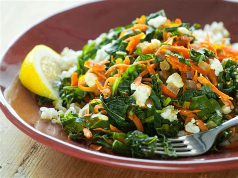 recipe-greens-with-carrots-feta-cheese-and-brown-rice image