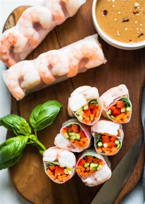 shrimp-spring-rolls-with-peanut-sauce-recipe-simply image