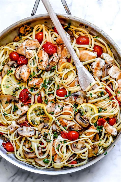 chicken-piccata-pasta-with-tomatoes-and-mushrooms image