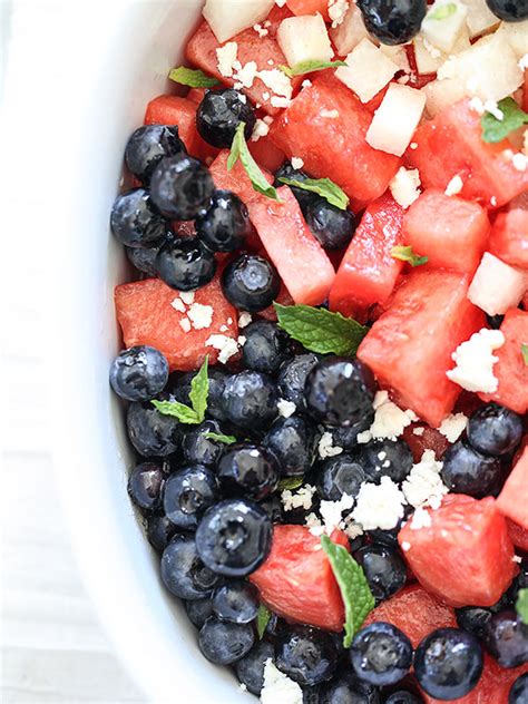 red-white-and-blue-watermelon-blueberry-fruit-salad image