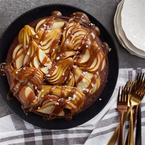 chocolate-pear-cake-recipe-with-salted-caramel image