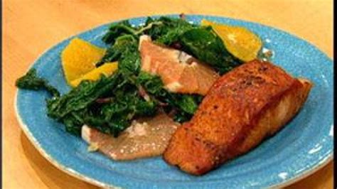 seared-salmon-with-wilted-citrus-spinach-rachael image