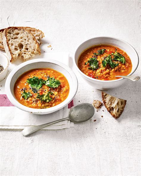 lentil-tomato-and-paprika-soup-with-crispy-kale image
