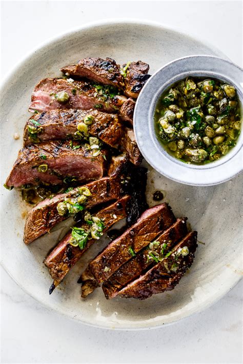 grilled-sirloin-steak-with-caper-herb-sauce-simply image