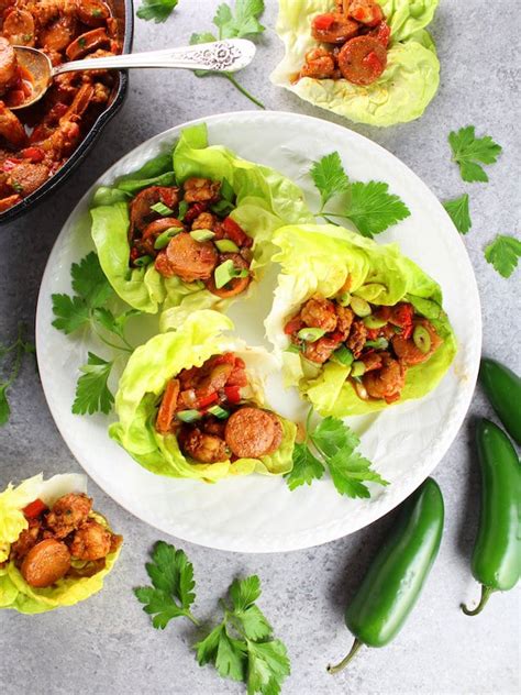andouille-sausage-and-cajun-shrimp-lettuce-wraps image