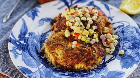 crab-cakes-with-corn-salsa-fish-and-seafood image