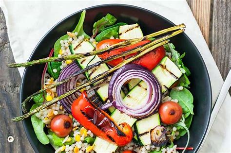 grilled-veggie-salad-with-tahini-dressing-recipe-foodal image