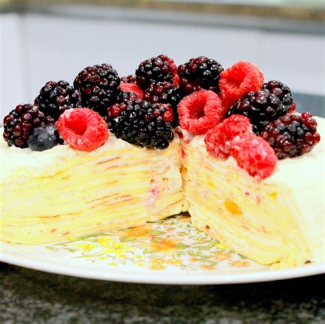 grand-marnier-and-peach-filled-crepe-cake-food image