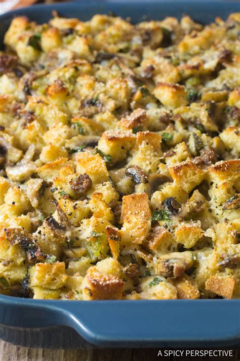 sausage-mushroom-thanksgiving-stuffing-a-spicy image